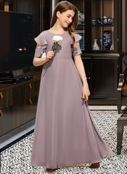 Esme A-Line Scoop Neck Floor-Length Chiffon Junior Bridesmaid Dress With Cascading Ruffles DQP0013649