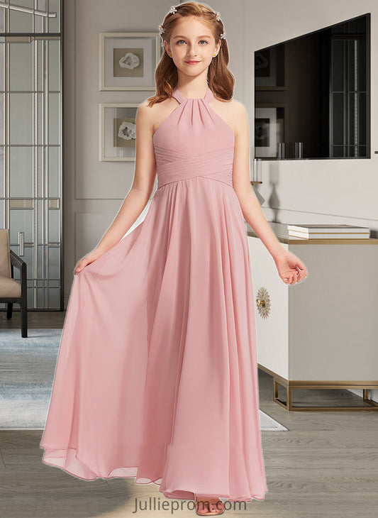 Kristina A-Line Square Neckline Floor-Length Chiffon Junior Bridesmaid Dress With Ruffle DQP0013651