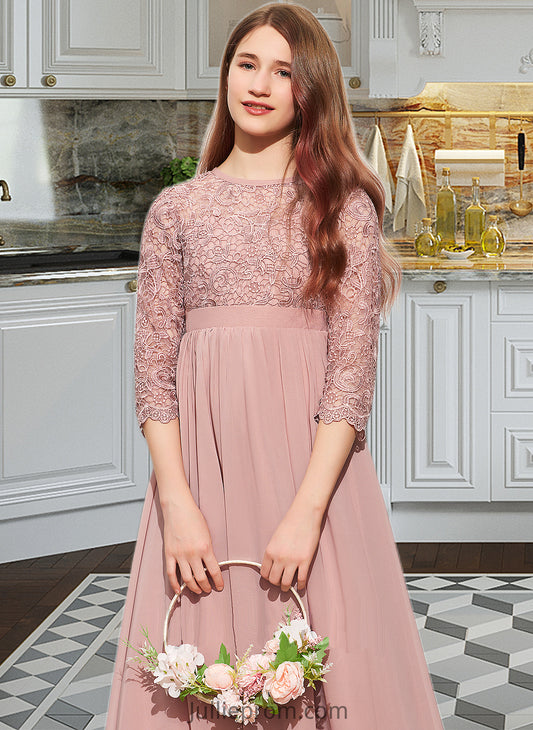 Taryn A-Line Scoop Neck Floor-Length Chiffon Lace Junior Bridesmaid Dress DQP0013657
