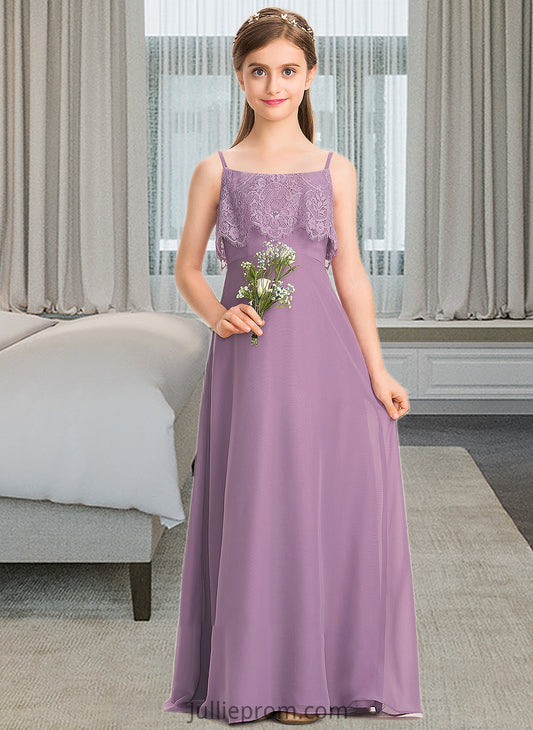 Amara A-Line Square Neckline Floor-Length Chiffon Lace Junior Bridesmaid Dress DQP0013660