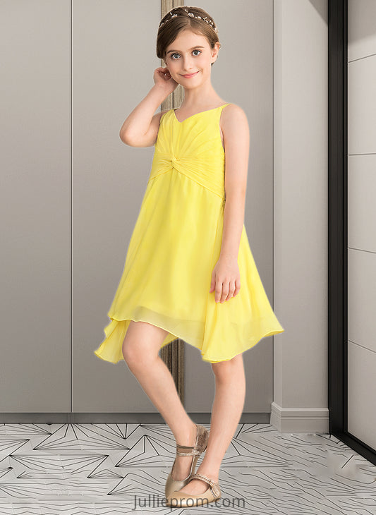 Louisa A-Line V-neck Knee-Length Chiffon Junior Bridesmaid Dress With Ruffle DQP0013664
