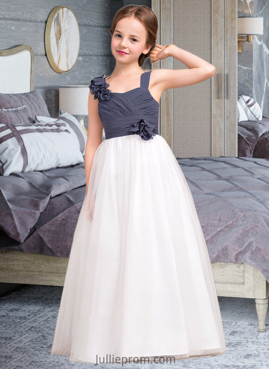 Whitney A-Line Sweetheart Floor-Length Chiffon Tulle Junior Bridesmaid Dress With Ruffle Flower(s) DQP0013665