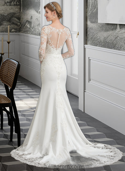 Alicia Trumpet/Mermaid Illusion Chapel Train Stretch Crepe Wedding Dress With Lace DQP0013740