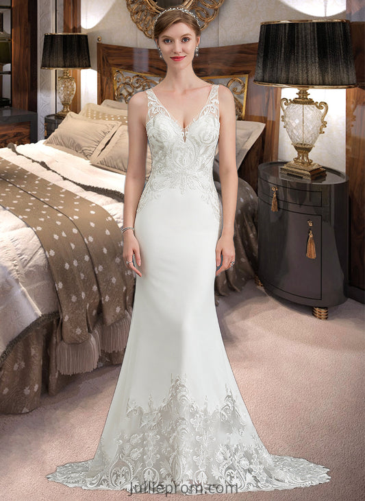 Veronica Trumpet/Mermaid V-neck Court Train Stretch Crepe Wedding Dress DQP0013803