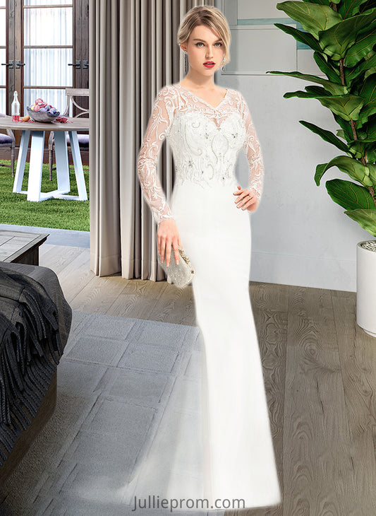 Precious Trumpet/Mermaid V-neck Sweep Train Stretch Crepe Wedding Dress With Beading Sequins DQP0013816