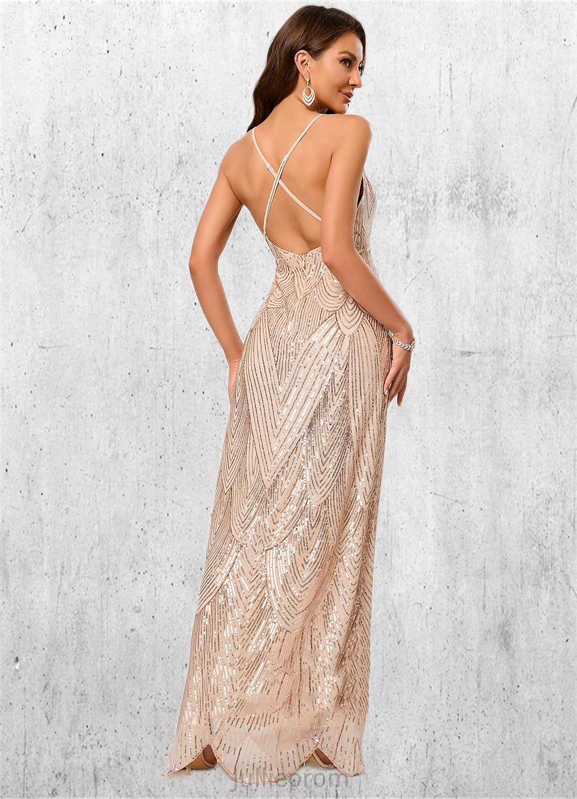 Aniya V-Neck Sheath/Column Sequin Dresses DQP0022440
