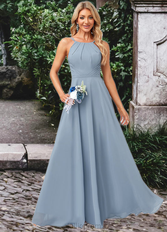 Liz A-line Halter Floor-Length Chiffon Bridesmaid Dress DQP0022575