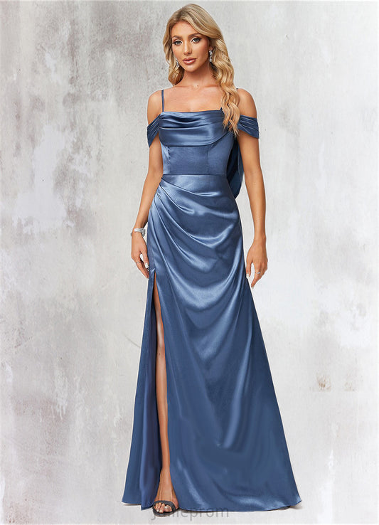 Jackie A-line Cold Shoulder Floor-Length Stretch Satin Bridesmaid Dress With Ruffle DQP0022578
