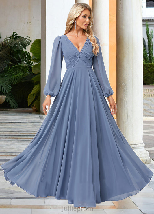 Alexia A-line V-Neck Floor-Length Chiffon Bridesmaid Dress DQP0022579