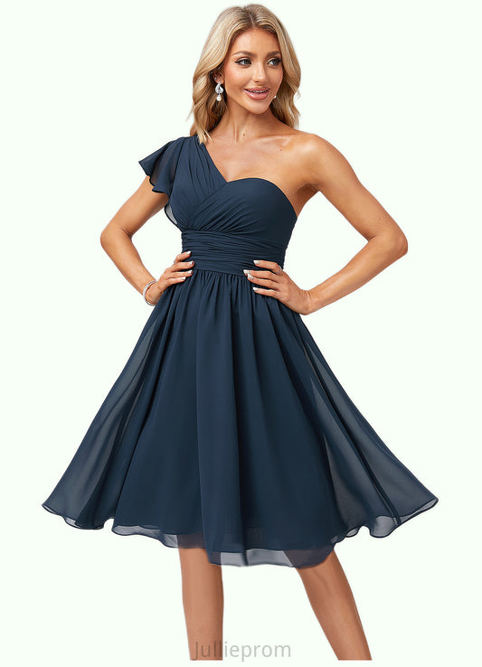 Iliana A-line One Shoulder Knee-Length Chiffon Bridesmaid Dress With Ruffle DQP0022583