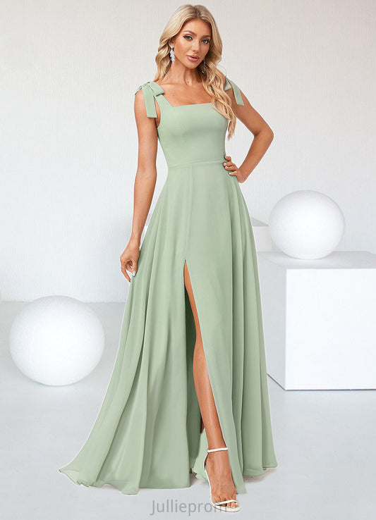 Kadence A-line Square Floor-Length Chiffon Bridesmaid Dress With Bow DQP0022588