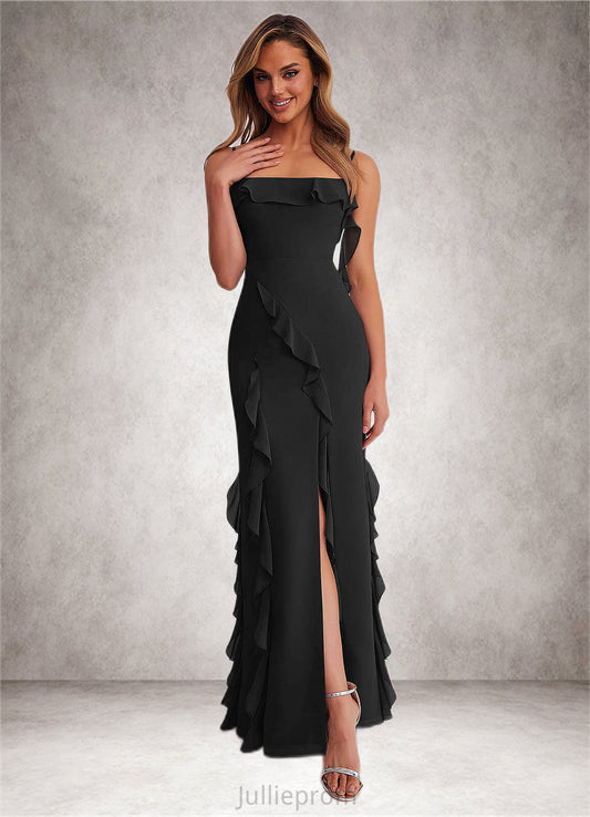 Adyson Chiffon Ruffle Column Dress with Leg Slit black DQP0022703