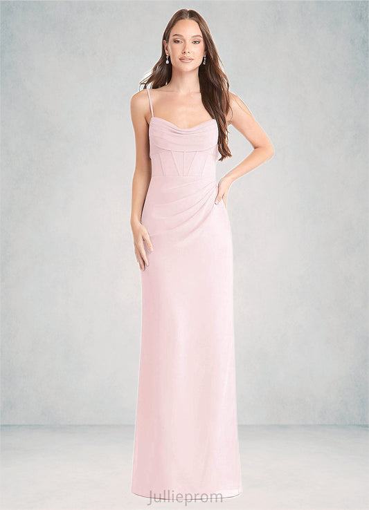 Isla Sheath Pleated Chiffon Floor-Length Dress Blushing Pink DQP0022707