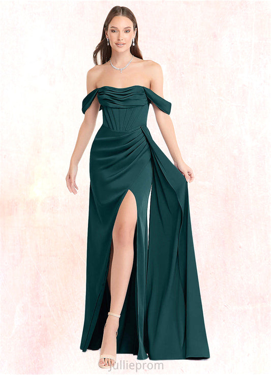 Katelyn Sheath Convertible Stretch Satin Floor-Length Dress Pine DQP0022710