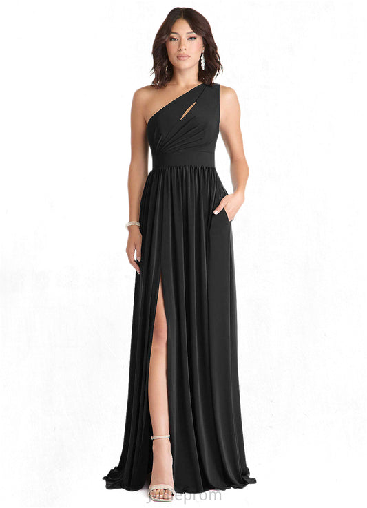 Sibyl A-Line One Shoulder Luxe Knit Floor-Length Dress black DQP0022721