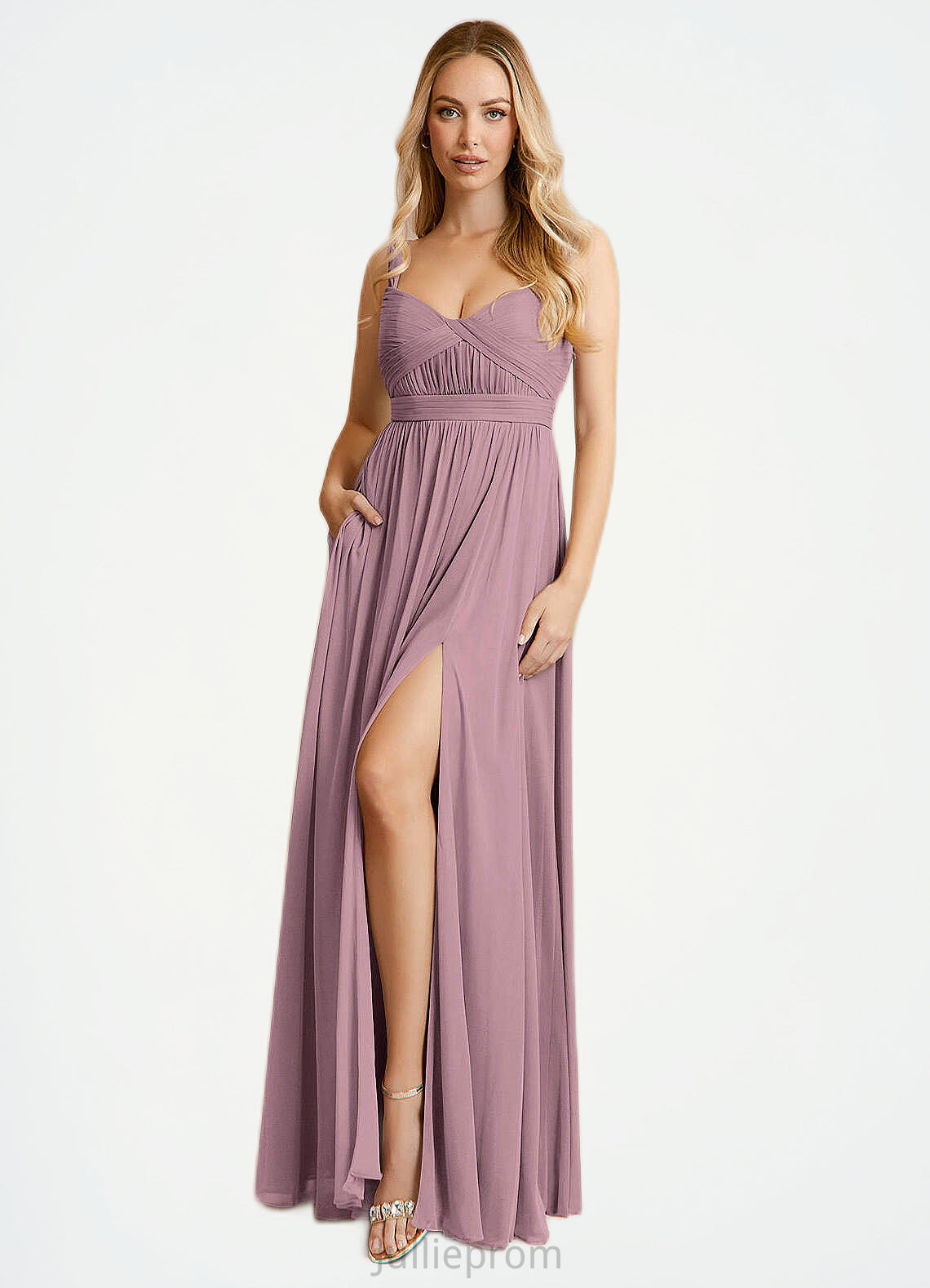 Nydia A-Line Convertible Mesh Floor-Length Dress dusty rose DQP0022727